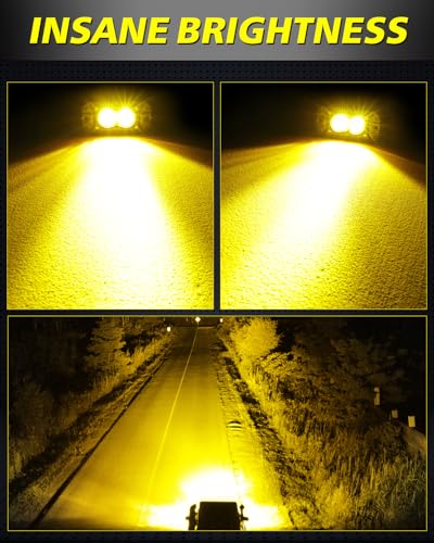 Amber Flush Mount LED Pods, AKD Part CREE LED Flush Bumper Lights 40W Spot Flood Combo Offroad Driving Light Amber LED Fog Chase Lights Pods for Trucks Pickup SUV UTV ATV - color: Amber Flush