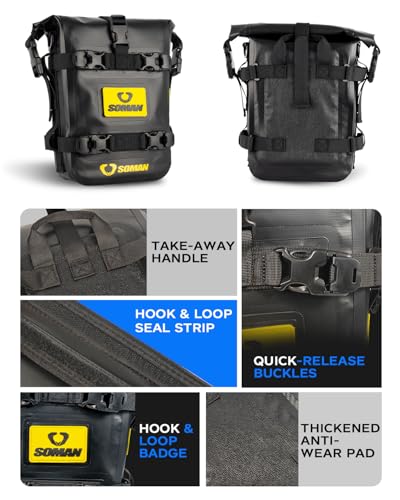 Waterproof Motorcycle Crash Bar Bag 6L, Motorcycle Tail Bag Luggage with Shoulder Straps, Dry Bag Saddle Bag Used in Saddle Rack Rear Fender for Travel & Adventure (Black) - color: Black