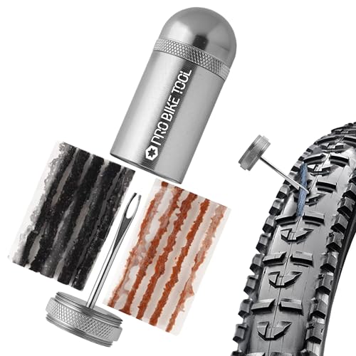 PRO Bike Tool Tubeless Bike Tyre Repair Kit – for MTB and Road Bicycle Tyres – Fix a Puncture or Flat, Fast – Tackle Set Includes Storage Canister, Plugger Tool and Plugs - color: Titanium