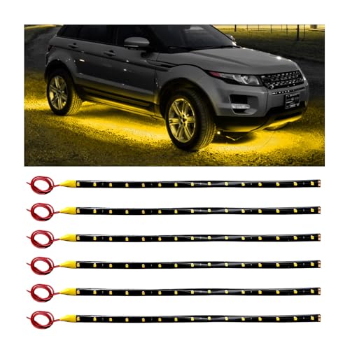 6 PCS 15 LED Strip Underbody Light, 12" 12V Super Bright Underbody Light Strip with 10" Wire, Waterproof Flexible LED Interior Exterior Decoration Lamp for Car Motorcycle Truck (Yellow) - color: Yellow