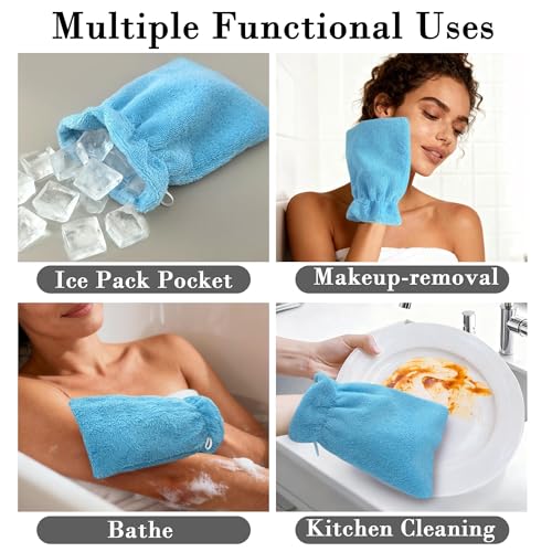 VOOVA & MOVAS Washcloths for Showering 6PC, 8.3x6.3 Inch,100% Cotton Soft Absorbent Bath Mitt with Hanging Loop, European Style Wash Cloths for Body Shower & Bath, Blue - color: Blue