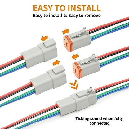 2 Set 6 Pin DT Deustch Waterproof Automotive Electrical Butt Connector with 16AWG -40℃-105℃ 600V Wires and Heat Shrink Tubes Connectors Kit for Car Truck Boat (E 6Pin Wiring 2Pair)