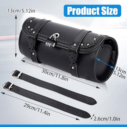 Retro Motorcycle Handlebar Bag with Combination Lock,PU Leather Handlebar Bag,Dual Mount Anti-Theft Motorcycle Tool Bag,Universal Easy Install for Most Models - color: Black - Round