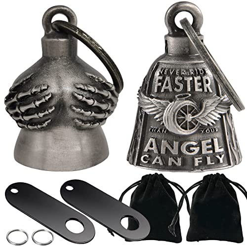 Dream Apparel 2 Pack Motorcycle Bells Guardian Angel for Biker Rider Men Women Ride Riding with Hangers, Drive Away Gremlins - color: Handful Bell + Wing Wheel Bell