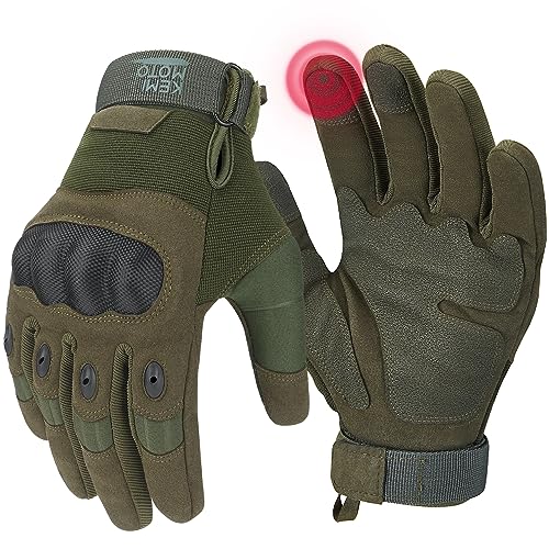 KEMIMOTO Tactical Gloves for Men, Touchscreen Motorcycle Gloves with Hard Shell & Palm Padding for Sports Motorcycle Cycling Tactical Airsoft Paintball Hunting Hiking Camping Climbing - color: Green, Microfiber Protection, size: X-Large