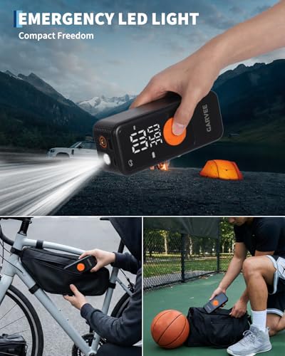 Garvee Portable Tire Inflator Air Compressor, 150PSI Cordless Air Pump, 4X Fast Inflation, Digital Pressure Gauge with Auto Shut-Off, LED Light, Rechargeable Tire Pump for Car, Motorcycle, Bike, Balls