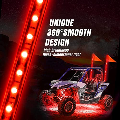 2PCS 1.2M Red LED Whip Light for Truck, BESTZHEYU 4FT ATV UTV LED Whip Light Antenna Whips for RZR Polaris Off-Road Sand Dune Buggy 4x4 - color: 1.2M Red Whip Light