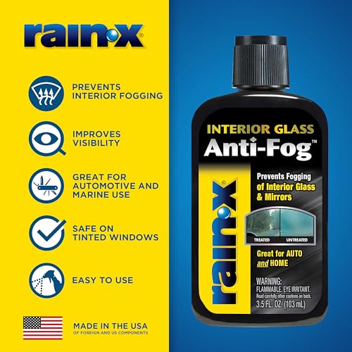 Rain-X AF21106D Glass & Mirrors Anti-Fog Treatment, Prevents Fogging & Steaming on Windshield and Visors, Improves Visibility, Great for Auto & Home - size: 3.5 Fl Oz (Pack of 1), style: Squeeze Bottle