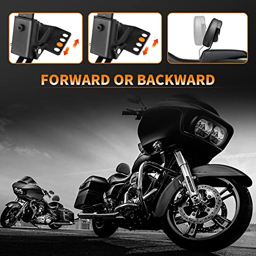 Adjustable Plug-in Driver Rider Backrest Pad Motorcycle Front Custom Mounting Kit Compatible with Harley Touring Models Road King Street Glide Electra Glide Road Glide 1997-2026 - color: Black Bar-Grid