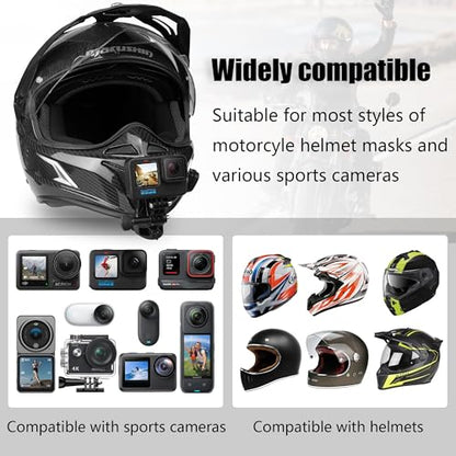 Motorcycle Helmet Chin Mount for GoPro Hero 13 12 11 10 9 8 7 - Compatible with Insta360 & DJI Osmo Action - No Glue Scratch-Free 180° Rotatable Quick Release - Fits Full-Face & Modular Helmets