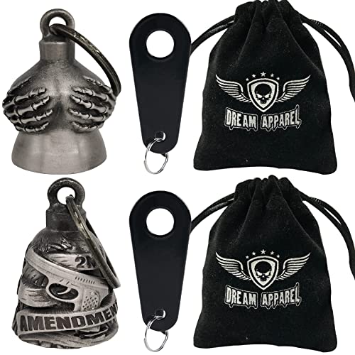 Dream Apparel 2 Pack Motorcycle Bells Guardian Angel for Biker Rider Men Women Ride Riding with Hangers, Drive Away Gremlins - color: Handful Bell + Bell
