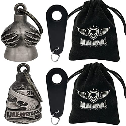 Dream Apparel 2 Pack Motorcycle Bells Guardian Angel for Biker Rider Men Women Ride Riding with Hangers, Drive Away Gremlins - color: Handful Bell + Bell
