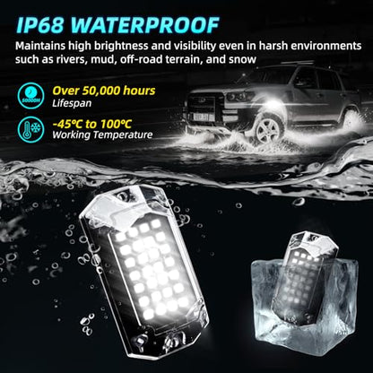 16Pods Full Angle All Pure White LED Rock Lights Full Kit Plug and Play & Pre Wired 6500K with Switch Harness Wiring Extension Fuse, 448Chips Waterproof Underglow 12V for Semi Trucks Pickup Offroad - size: 16Pods