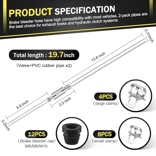 Meonum 4 Pack Brake Bleeder Hose, Motorcycle Brake Bleeder Kit with Nozzle Cap & Clamp, One Way Check Valve Tube Bleeding Tools for Hydraulic System Bleeding, Car Clutch Fluid Replacement Hose