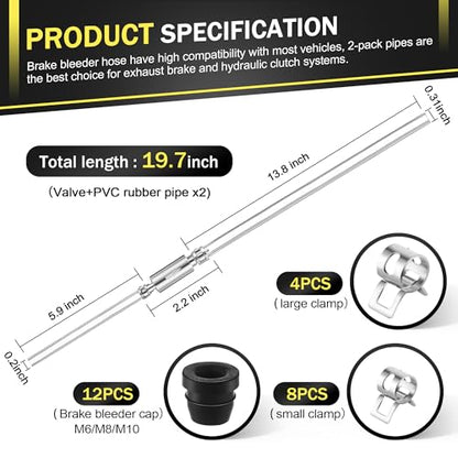 Meonum 4 Pack Brake Bleeder Hose, Motorcycle Brake Bleeder Kit with Nozzle Cap & Clamp, One Way Check Valve Tube Bleeding Tools for Hydraulic System Bleeding, Car Clutch Fluid Replacement Hose