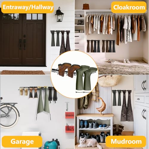 Boot Rack - 4 Pair Wader Hangers Wall Mount Boot Organizer for Tall Boots, Heavy Duty Boot Hangers Holder Sturdy Metal Wall Mounted Shoe Rack for Garage Mudroom Closet Entryway Black 2 Pack