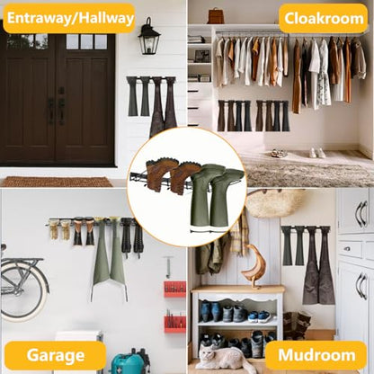 Boot Rack - 4 Pair Wader Hangers Wall Mount Boot Organizer for Tall Boots, Heavy Duty Boot Hangers Holder Sturdy Metal Wall Mounted Shoe Rack for Garage Mudroom Closet Entryway Black 2 Pack