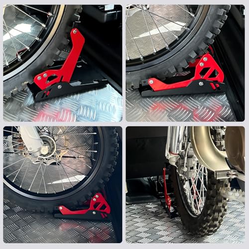 Heavy-Duty Steel Motorcycle Wheel Chock for Trailer Mount | Anti-Rust Black/Red Design | Universal Front Wheel Chock Stand for Dirt Bikes & Motorcycles | Compact & Portable (5.3”H x 10.8”L x 6.1”W)