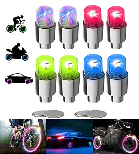 8 Pieces LED Bike Wheel Lights Car Tire Valve Stems Caps Bicycle Motorcycle Waterproof Tyre Spoke Flash Lights Cool Reflector Accessories for Kids Men Women(Multicolor) - color: Multicolor
