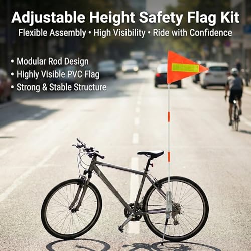 Bike Safety Flag with Pole, 2Sets 6-Foot Adjustable Bike Flag with Bicycle Mounting Bracket, Fiberglass Safety Flags for Cycling, Bicycles, Trailers, Wheelchairs