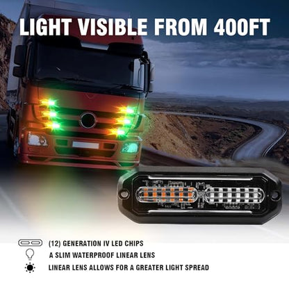 WINECO 8PCS LED Strobe Lights kit12V Sync Feature Green Amber 12LED Emergency Hazard Warning Lights with Strobe Controller for Trucks Vehicles ATV RV Cars Van - color: GREEN AMBER