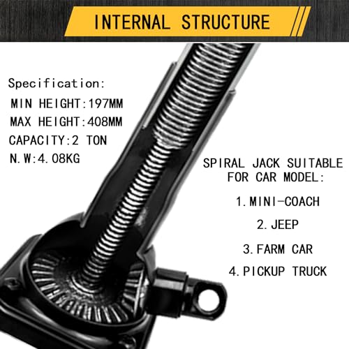 Car Jack 2 Ton (4,000 lb) Capacity Spiral Jack for Pickup Truck, Screw Jacks for Car Lift or Jack Stands, Tire Jack Fit for Ford F150 Truck Chevy Silverado Dodge Ram 1500 (Black) - size: 16 inch