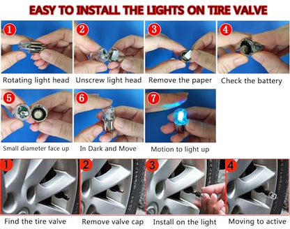 4 Pack LED Valve Stem Caps Lights for Car Tires Wheel Assemblies Light up Air Neon Bicycle Motorcycle Tyre Bike Truck Golf Cart for Kids Men Women(Blue) - color: 4-Blue