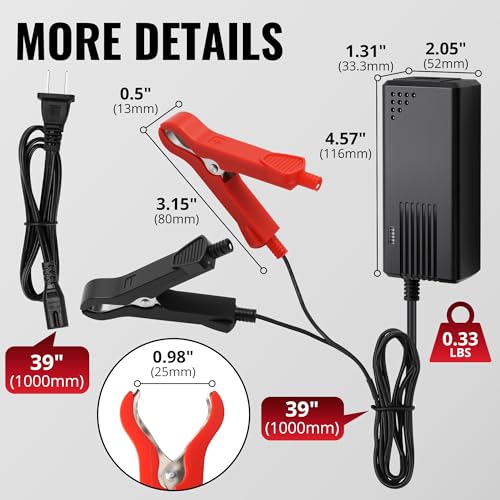 14.6V, 3A Battery Charger for 12V LiFePO4 Motocycle Battery, with Dual Alligator Clips Connector - size: HC-Charger-3A