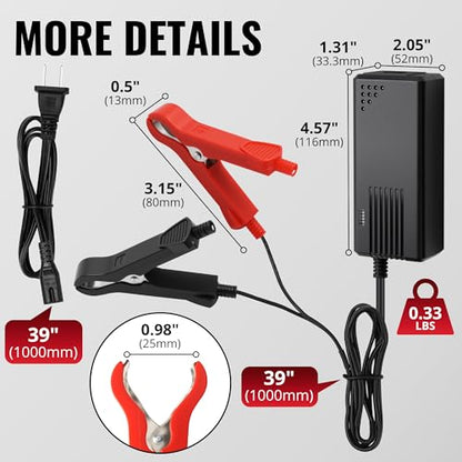 14.6V, 3A Battery Charger for 12V LiFePO4 Motocycle Battery, with Dual Alligator Clips Connector - size: HC-Charger-3A