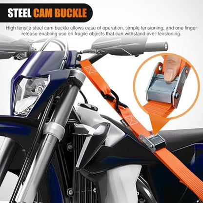 Nilight Motorcycle Tie Down Straps 1.5”×8’ Heavy Duty Cambuckle with Soft Loops Safety S-Hooks 3084Lbs Break Strength for Securing Dirtbikes ATV UTV - color: 1.5in x 8ft Motorcycle Tie Down Straps