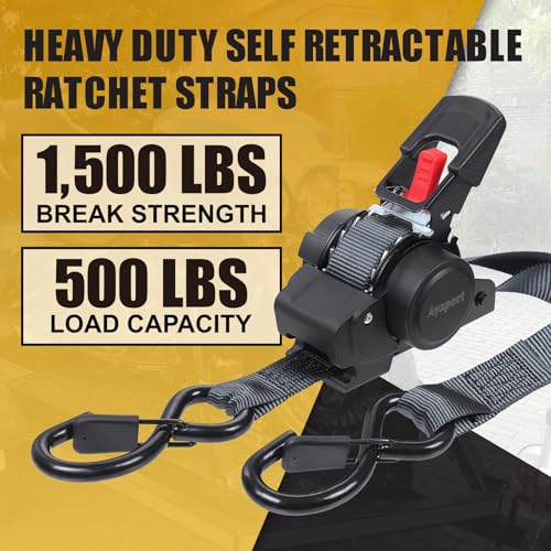 Ayaport Retractable Ratchet Straps 1in X 12ft(2PK)-1500lb Break Strength, Heavy Duty Ratchet Straps Self Retractable Tie Downs with Soft Loops for Motorcycle, Dirt Bike, Cargo, Truck Accessories - size: 1"x12'-2pc