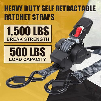 Ayaport Retractable Ratchet Straps 1in X 12ft(2PK)-1500lb Break Strength, Heavy Duty Ratchet Straps Self Retractable Tie Downs with Soft Loops for Motorcycle, Dirt Bike, Cargo, Truck Accessories - size: 1"x12'-2pc