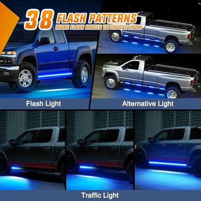 Nilight 2PCS 70 Inch Emergency Strobe Light Strip with Controller 864 LED Blue Running Board Lights Flexible Side Flashing Warning Caution Safety Waterproof for Truck Construction Pickup - color: Blue, size: Running Board Strobes w/Controller