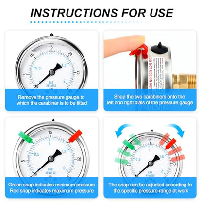 MEANLIN MEASURE 0~30Psi Liquid Filled Pressure Gauge 1/4" NPT 2.5" FACE DIAL Stainless Steel Glycerin Filled WOG Water Oil Air Back Mount (with 2PCS Snaps) - size: 0-30Psi