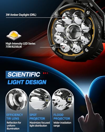 BraveWAY 5 Inch Motorcycle Fog Lights 150W White/Yellow LED Auxiliary Lights with Amber DRL Strobe Flash Hi/lo Beam Combo LED Driving Spotlights for Motorcycle ATV UTV Night Riding ADV Touring - size: 5INCH-9-W