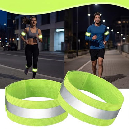 10pcs Reflective Running Armbands, High Visibility Reflective Armbands Adjustable & Bike Ankle Bands for Cycling Walking Jogging Motorcycling & Night Sports Fluorescent Green