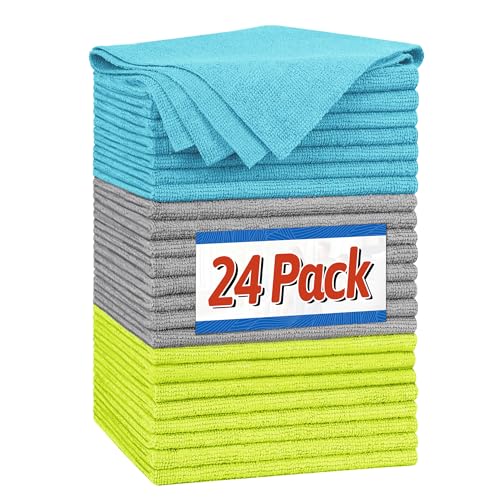 FIXSMITH Microfiber Cleaning Cloth, Shop Towels Bulk, 24 Pack Microfiber Towels for Cars, All-Purpose Absorbent Cleaning Rags, Dust Cloth for Automotive, Mechanic, Garage, Bar, 12 x 11 inch - color: Multi-colors, size: 24PK