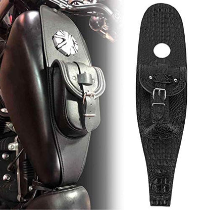 Motorcycle PU Leather Fuel Pad with Pouch - Install for Bikers (Black Crocodile)