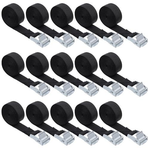 15 Pack Cam Buckle Straps, Lashing Straps with Buckles Adjustable, 1" x 78" Cam Buckle Tie Down Strap for Securing Luggage, Cargo, Bicycles, Motorcycles