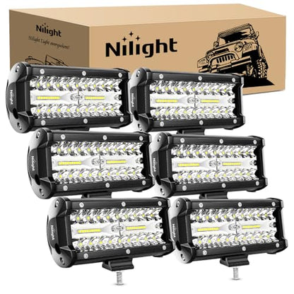 Nilight LED Pods 6PCS 6.5 Inch 120W Light Bar Triple Rows Spot Flood Combo Driving Light Waterproof Led Work Light Off-Road Truck Car ATV SUV Cabin Boat - color: 6Pcs Led Pods, size: Led Pods