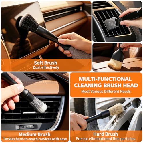 8PCS Car Detailing Brush Set, Car Interior and Exterior Soft Bristle Cleaning Brushes, Includes 4 Different Brushes, Multi-use for Auto Detailing, Dashboard, Vents, Wheels and Tires