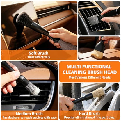 8PCS Car Detailing Brush Set, Car Interior and Exterior Soft Bristle Cleaning Brushes, Includes 4 Different Brushes, Multi-use for Auto Detailing, Dashboard, Vents, Wheels and Tires