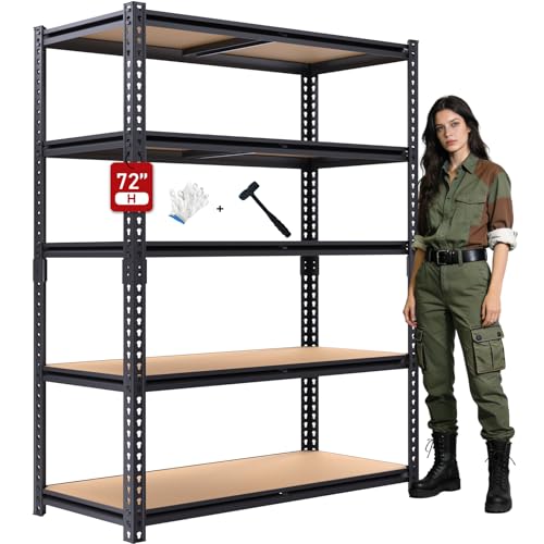 72" H Garage Shelves,Garage Storage Shelves Heavy Duty,2400LBS Heavy Duty Garage Shelving,Adjustable 5 Tier Shelving for Garage Storage,Warehouse,16"x35.5"x72" - size: 72" H x 35.5" W x 16" D