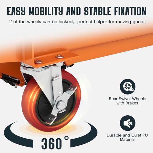 SPECRAFT 770lbs Hydraulic Lift Cart, 59" Height Double Scissor Table with 4 Wheels & Non-Slip Pad, Material Handling Platform, Orange - size: 770 lbs