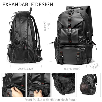 Motorcycle Backpack Waterproof Oxford Fabric, Expandable 50L Capacity with Helmet Holding Pocket, Laptop Compartment, and USB Port, Ideal Gift for Travel