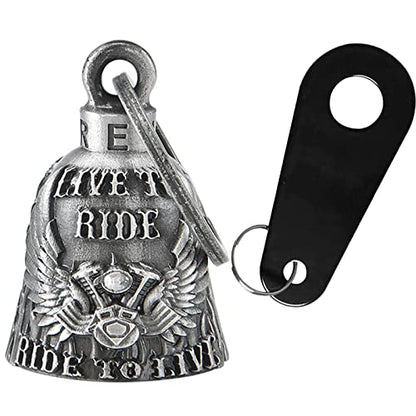 Dream Apparel Motorcycle Bell Guardian Angel Drive Away Gremlin, Biker Bell for Men Women Rider Riding, Good Luck Gift - color: Live to Ride & Ride to Live & Wings