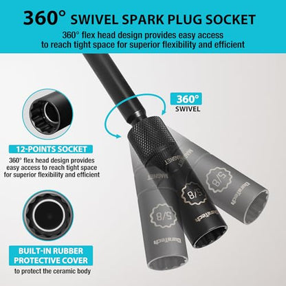 DURATECH 5/8" Swivel Magnetic Spark Plug Socket, 1MM Thin Wall Spark Plugs Socket with 12-Point, Enhanced Magnetic Head & Manganese Phosphate Coating, 3/8" Drive x 6" Total Length, Cr-V Steel Made - size: 5/8" x 3/8" x 6"