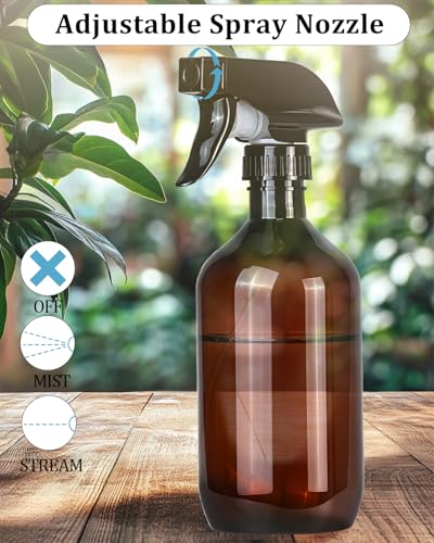 2 Pack 360° Spray Bottles, 16 oz Plastic Small Containers with Adjustable Spray Nozzles, Spray Bottles for Hair, Cleaning Solutions, BBQ and Plants Amber - color: Amber, size: 16 Ounces