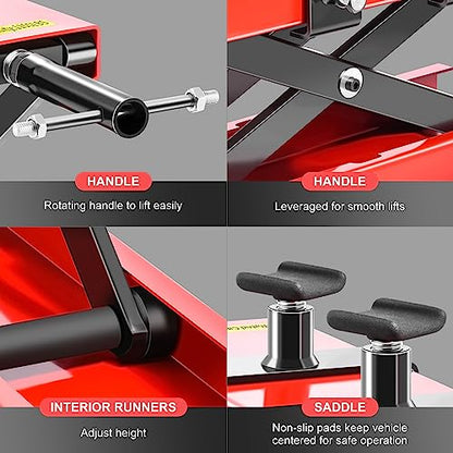 ‎DNA Motoring Motorcycle Scissor Lift Jack Hoist Stand with Saddle and Pins - 1100lbs (500KG) 3.7-14.8" Lifting Range, TOOLS-00289 - style: 1100lbs