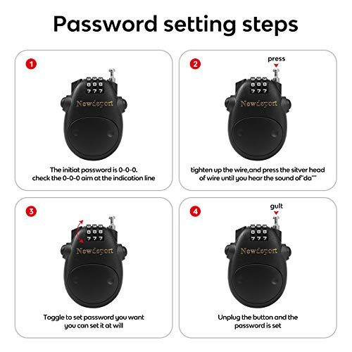 2′5″Retractable Refrigerator Lock High-Security 3-Digit Combination Lock for Bike, Ski, gate and French Door & Stroller - Compact Portable Travel Lock for Helmet, Luggage & Scooter - Resettable